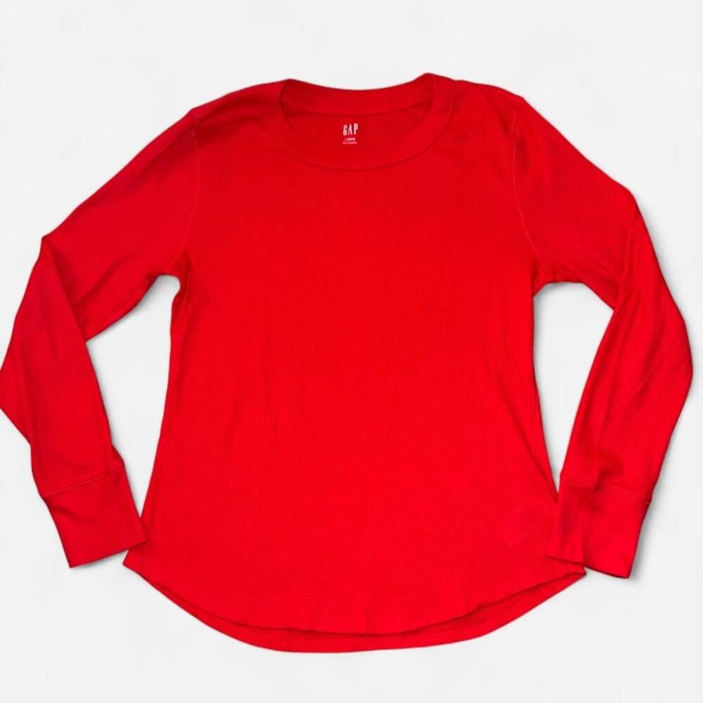 GAP Red Long Sleeve Waffle Thermal Shirt, size LARGE PETITE